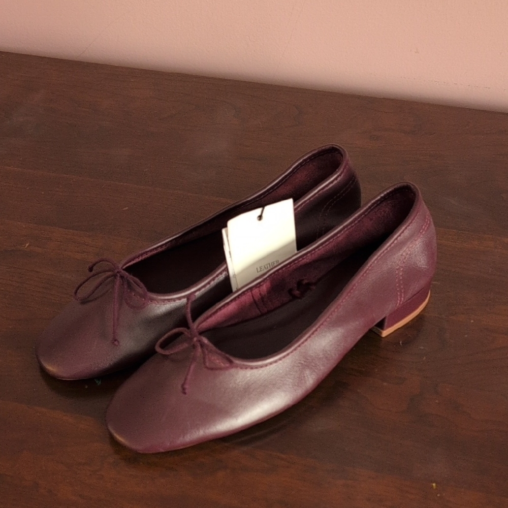 Mango Leather ballet flats with bow Size 6